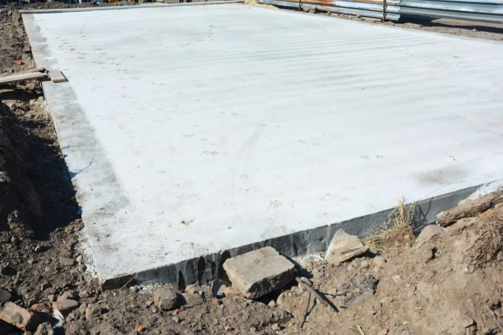 slab on grade foundation on house construction site